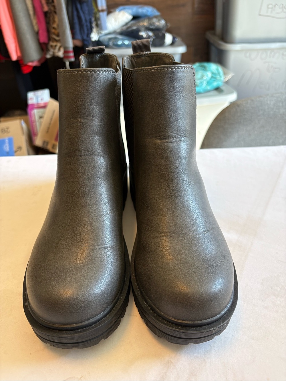 Women's Gray Platform Chelsea Booties - Smooth Leather Ankle Boots